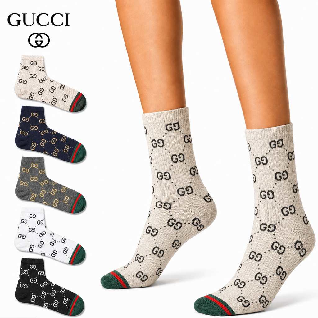 Gucci GG Monogram Quarter Socks 5-Pack – Web Stripe Cuff, Gift Box