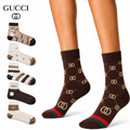 Gucci Mixed GG Logo Crew Socks 5-Pack – Brown & Camel Tones, Gift Box