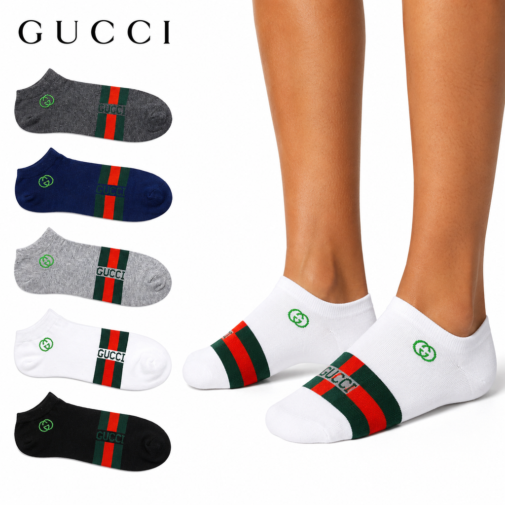 Gucci Web Stripe Ankle Socks 5-Pack – Green Red Stripe, Gift Box