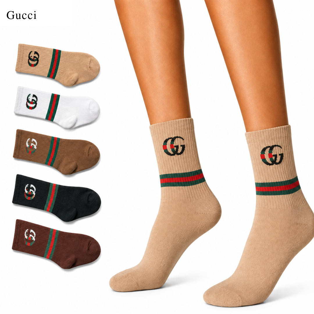 Gucci Double G Web Stripe Athletic Crew Socks 5-Pack – Gift Box