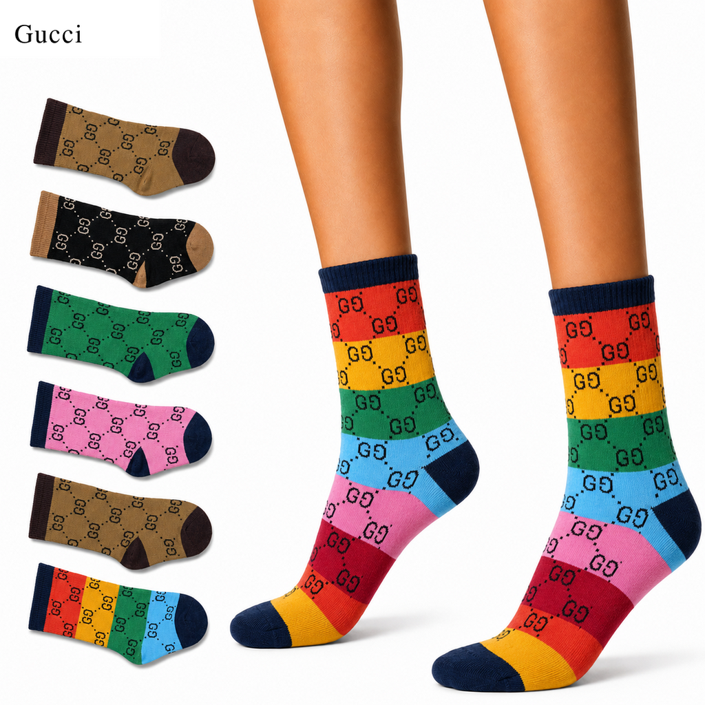 Gucci GG Monogram Colorblock Crew Socks – Rainbow, Pink & Green
