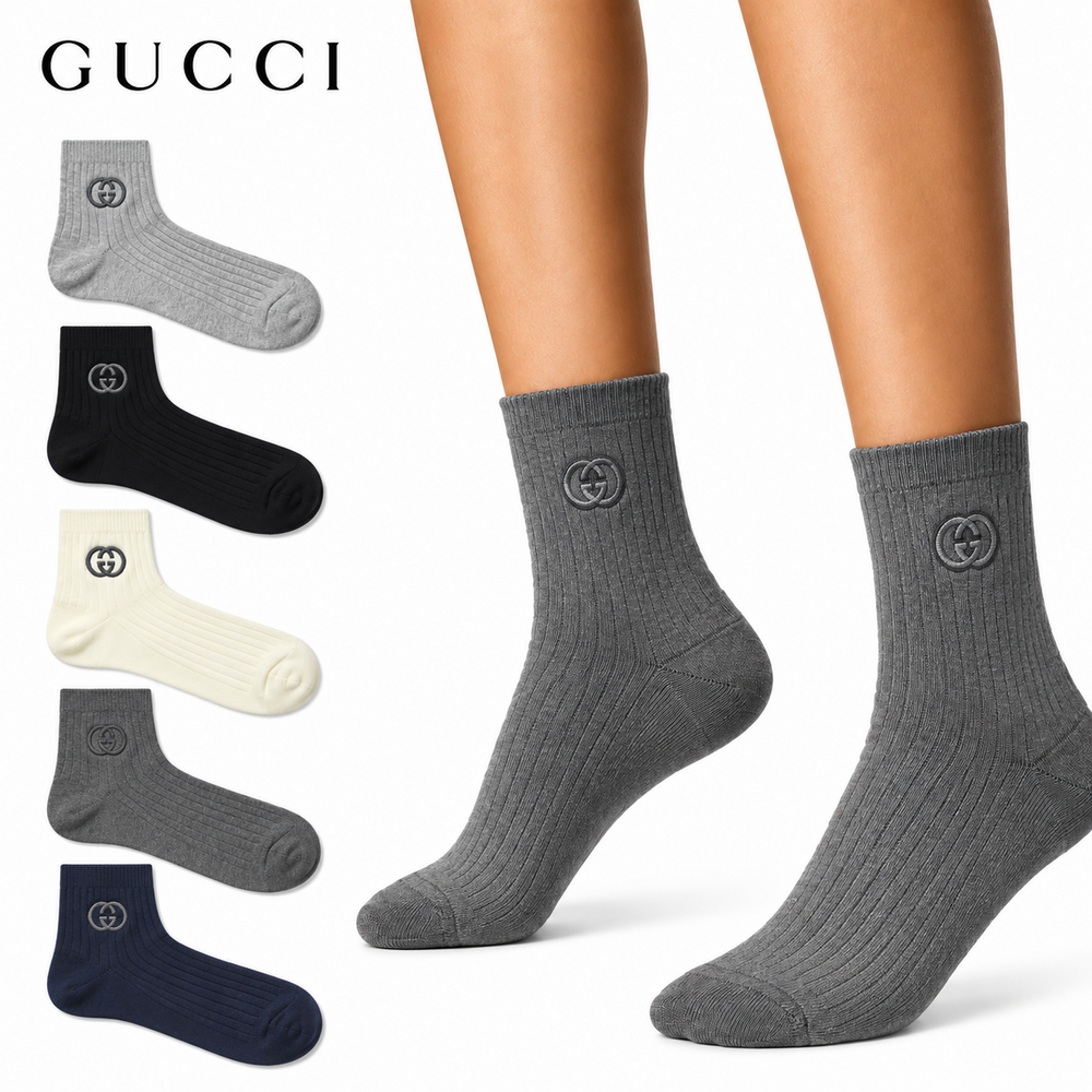 Gucci Everyday Neutral Crew Socks 5-Pack – Grey, Black, Cream & Navy