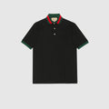 Cotton piquet polo with Web collar - black