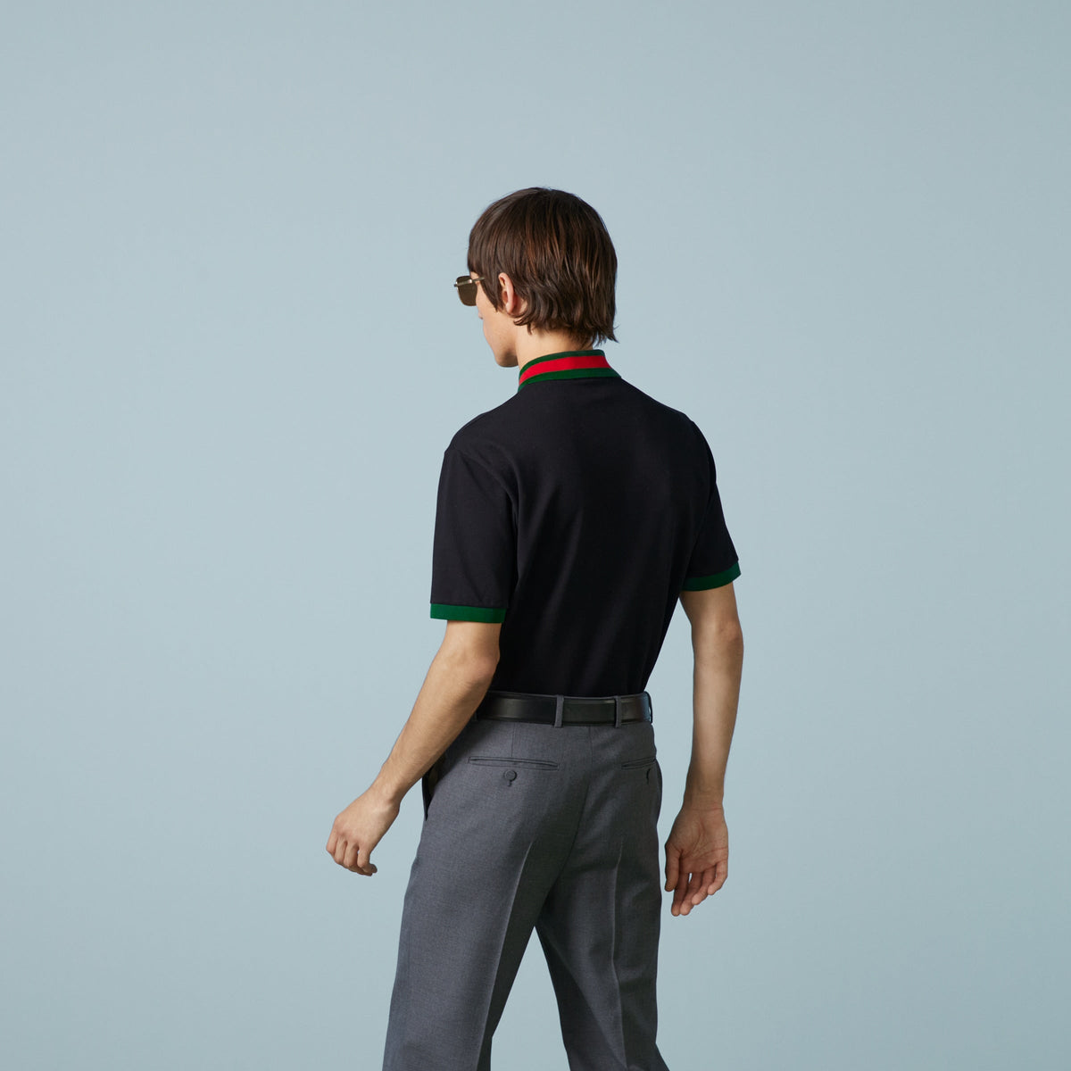Cotton piquet polo with Web collar - black