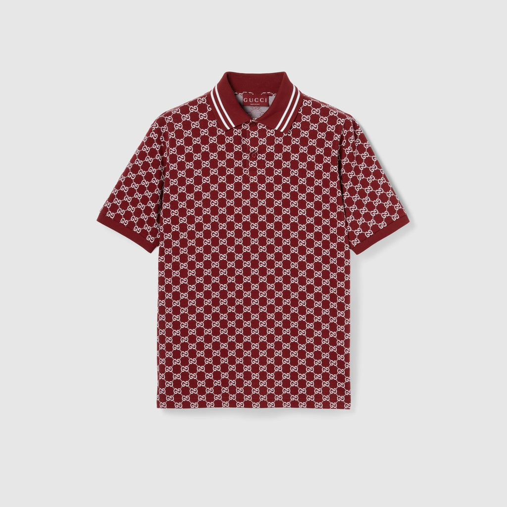 GG cotton piquet jacquard polo shirt - Rosso Ancora red and white