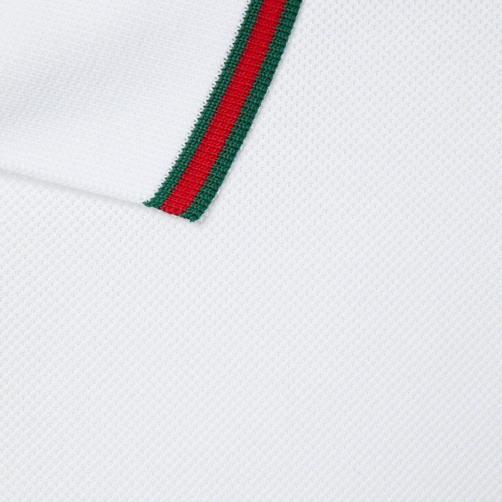 Cotton piquet polo shirt with Web - white