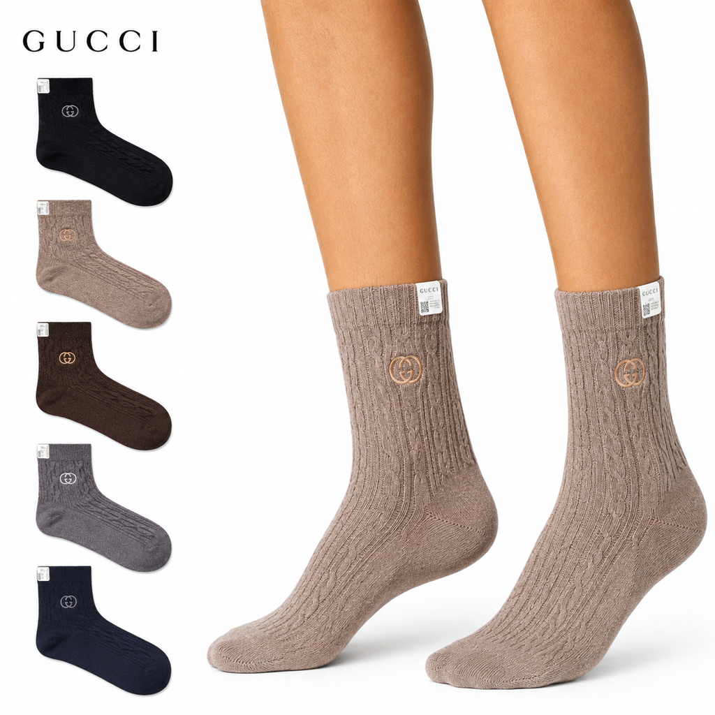Gucci Crew Socks 5-Pack – Soft Stretch Cotton Blend, One Size