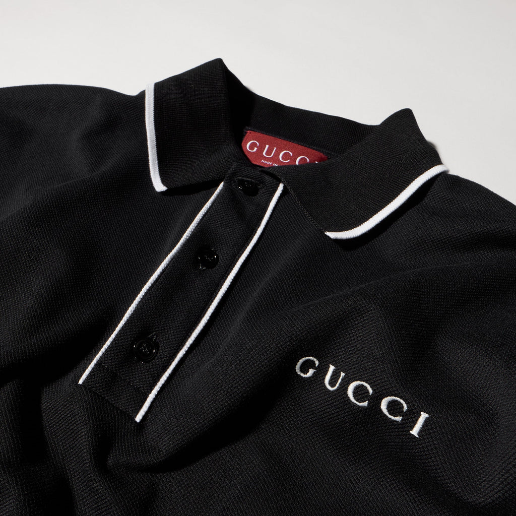 Cotton piquet polo shirt with embroidery - black