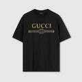 Silk blend jersey T-shirt with print - black