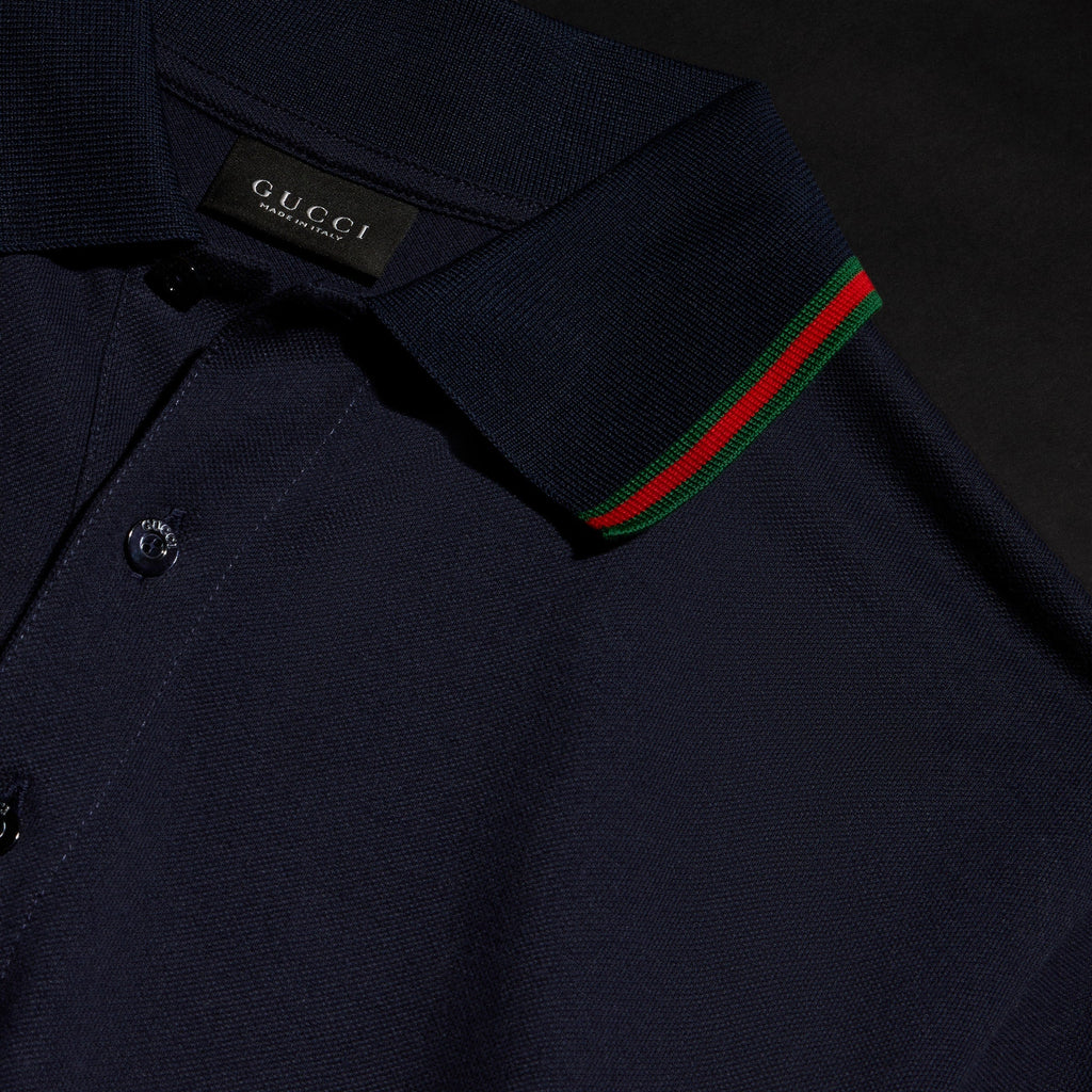 Cotton jersey piquet polo shirt - dark blue