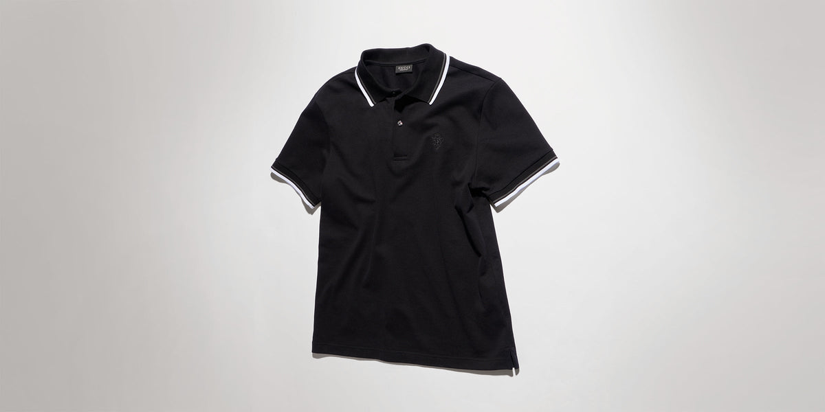 Cotton piquet polo shirt with embroidery - black