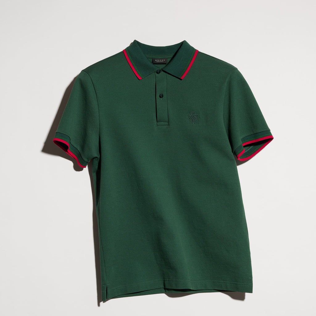 Cotton piquet polo shirt with embroidery - dark green