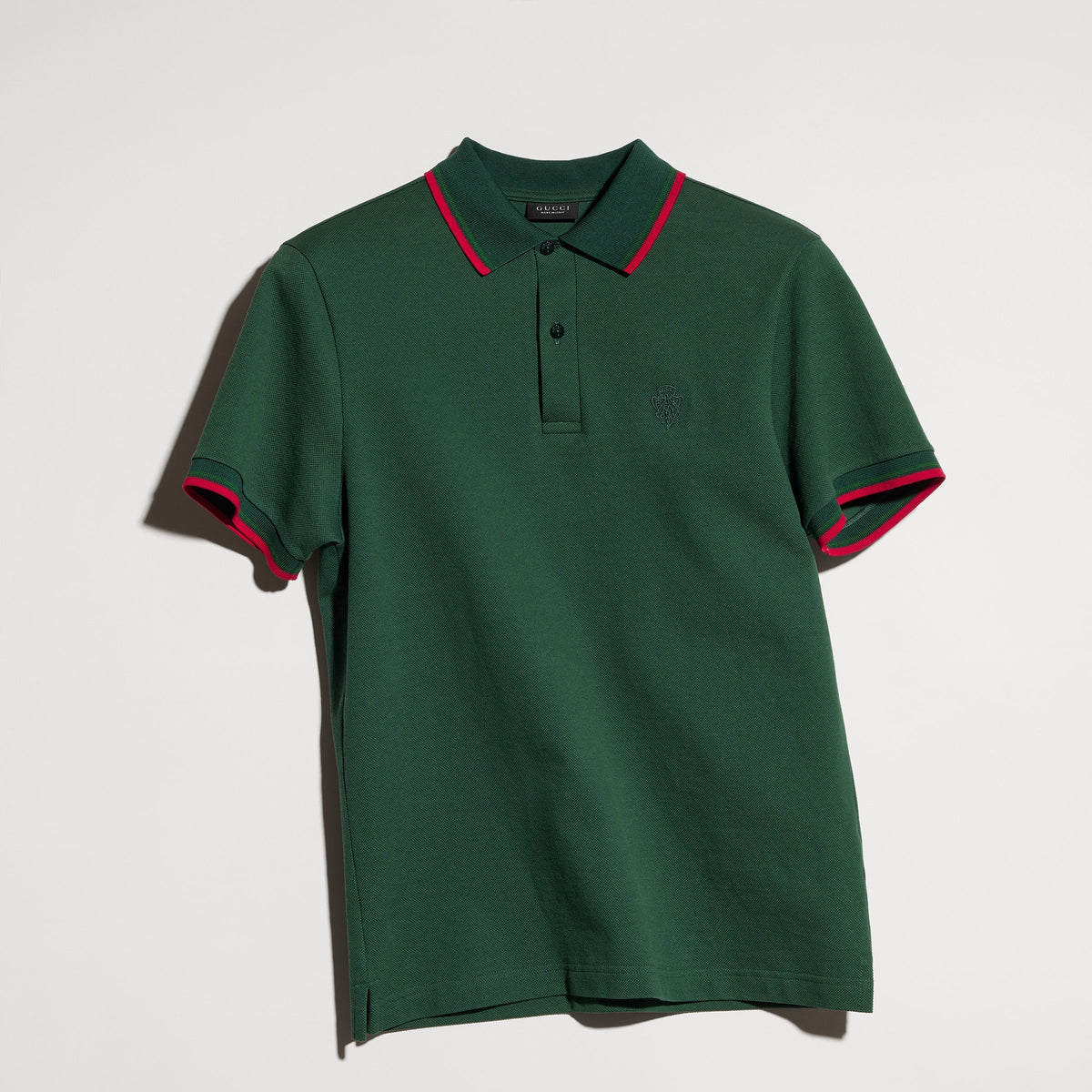 Cotton piquet polo shirt with embroidery - dark green