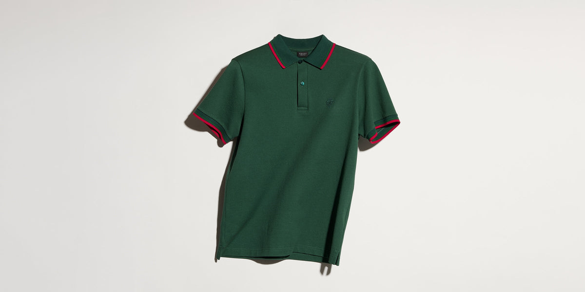 Cotton piquet polo shirt with embroidery - dark green