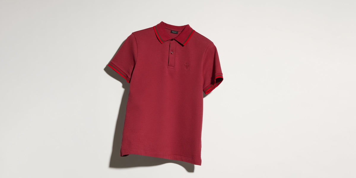Cotton piquet polo shirt with embroidery - bordeaux
