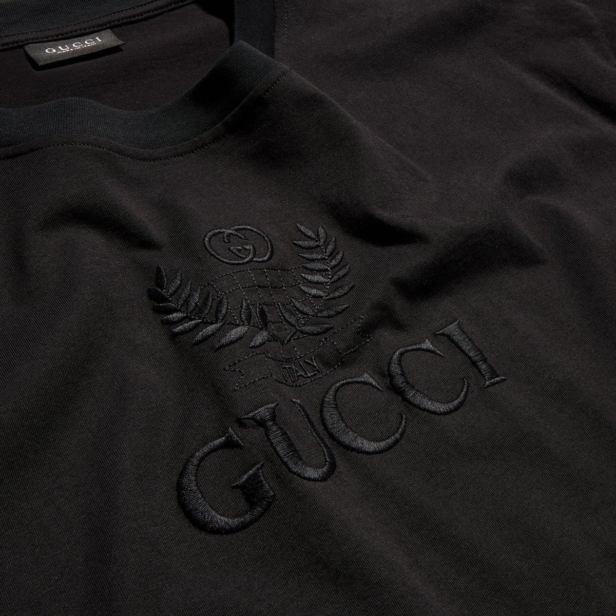 Cotton jersey T-shirt with embroidery - black