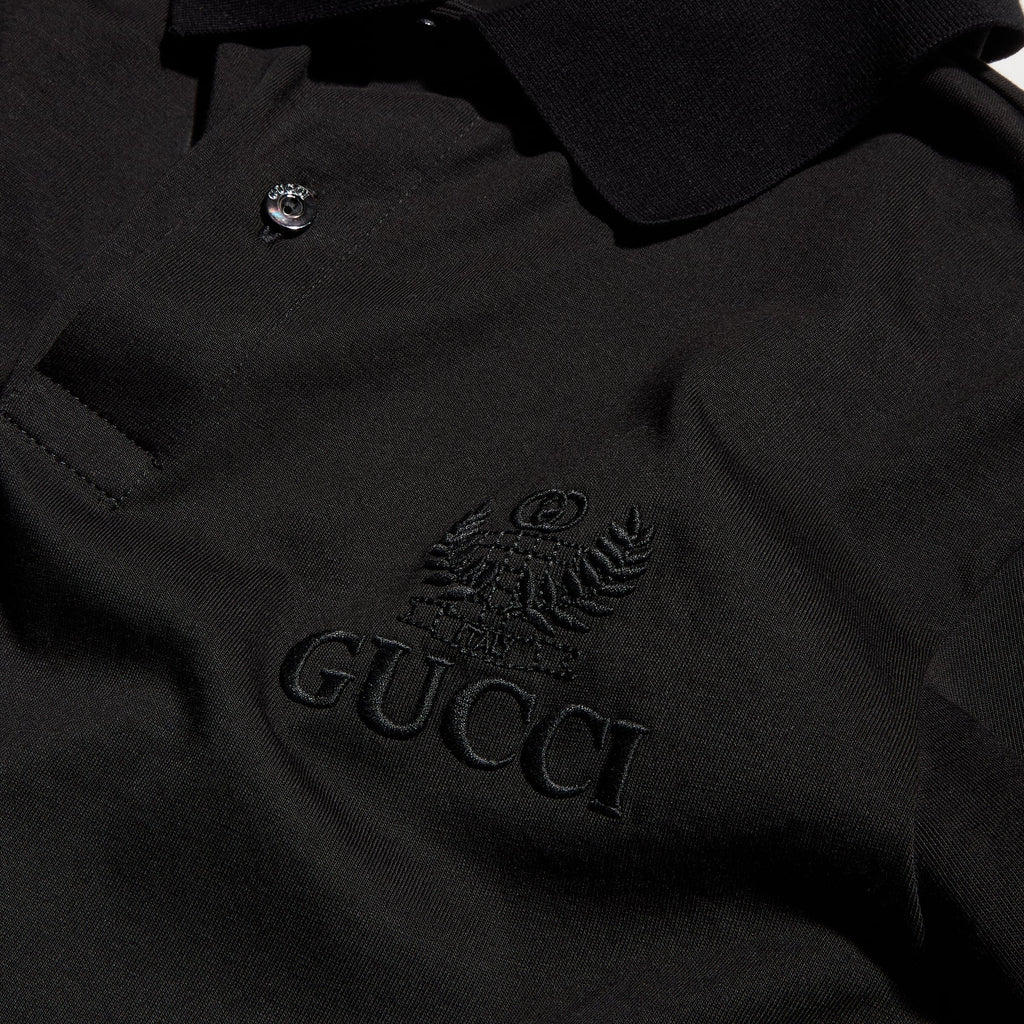 Cotton jersey polo shirt with embroidery - black