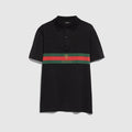 Cotton jersey polo shirt with print - black