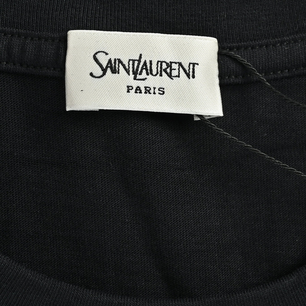 SAINT LAURENT Black Crew-Neck T-Shirt with Hem Label