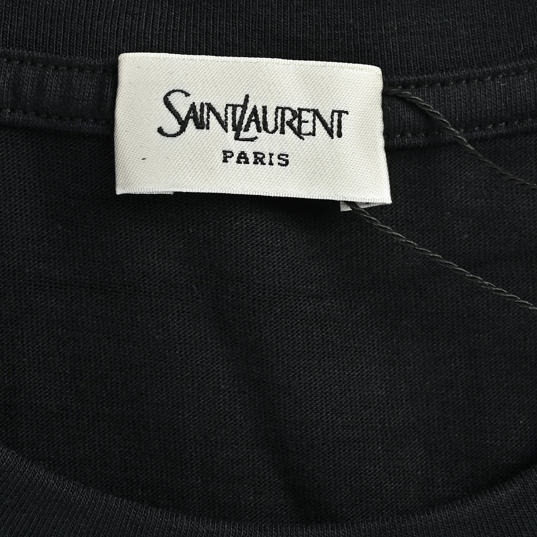 SAINT LAURENT Black Crew-Neck T-Shirt with Hem Label