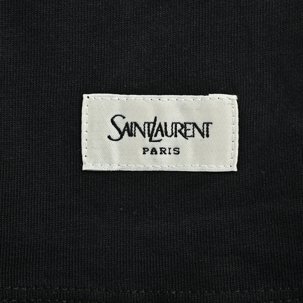 SAINT LAURENT Black Crew-Neck T-Shirt with Hem Label