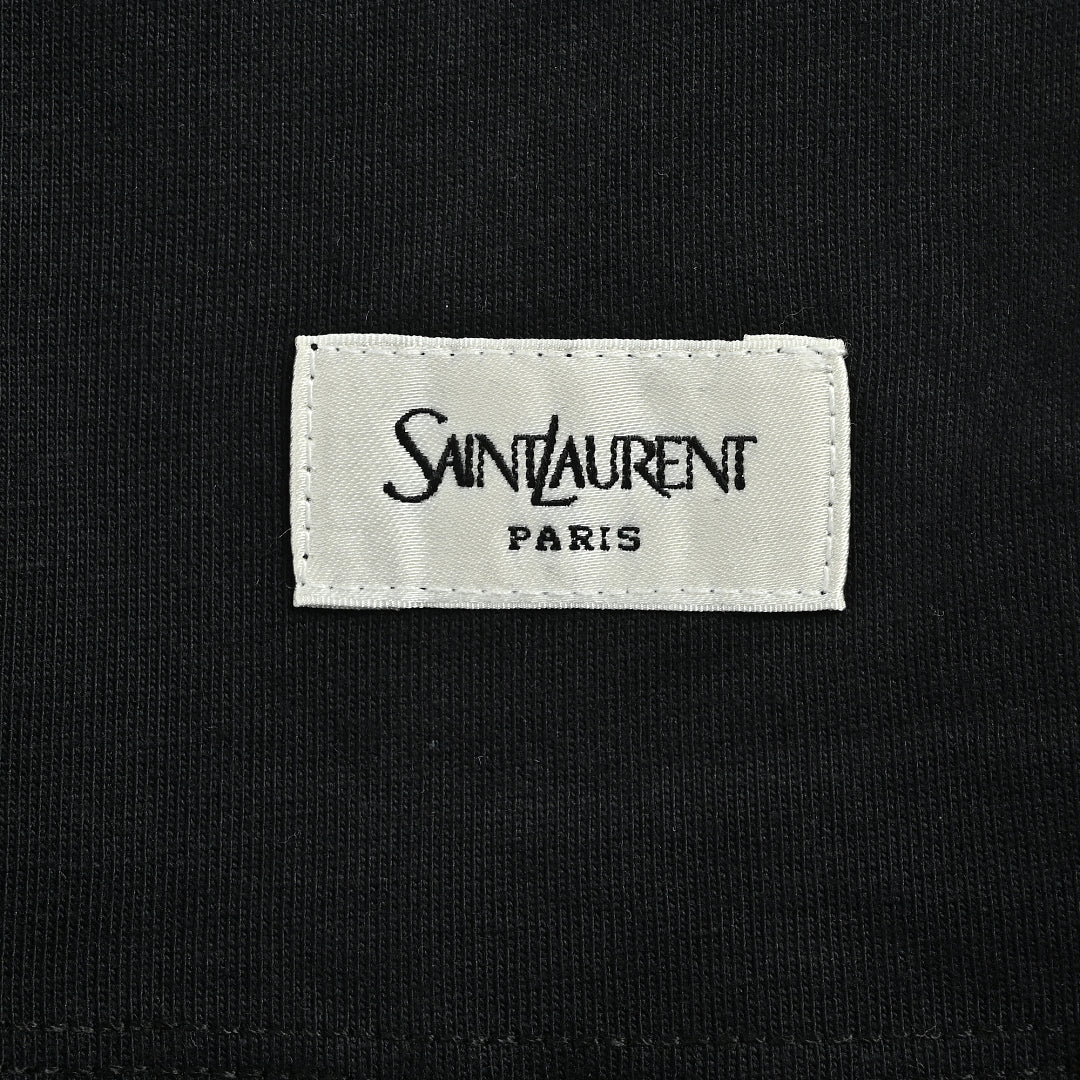 SAINT LAURENT Black Crew-Neck T-Shirt with Hem Label