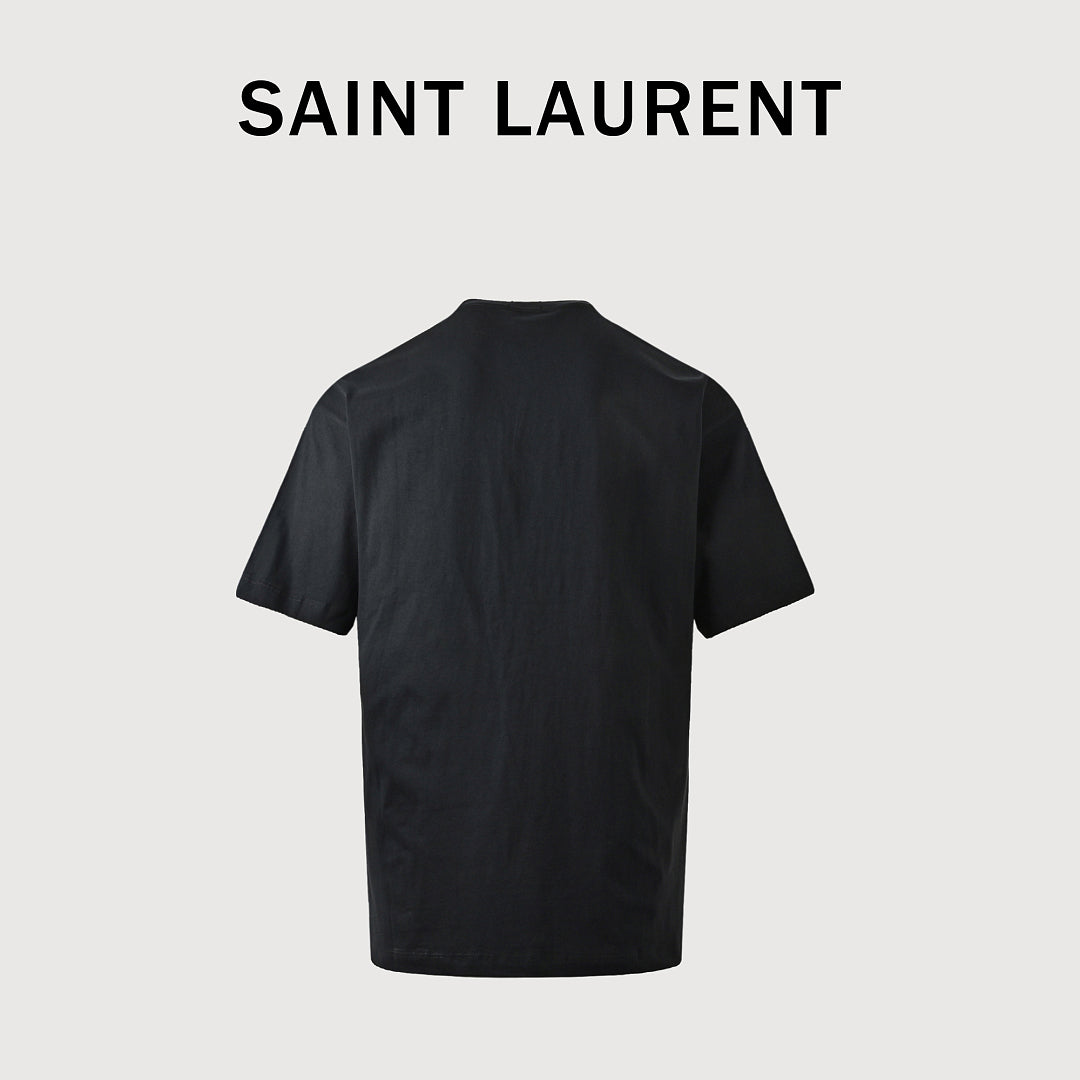 SAINT LAURENT Black Crew-Neck T-Shirt with Hem Label