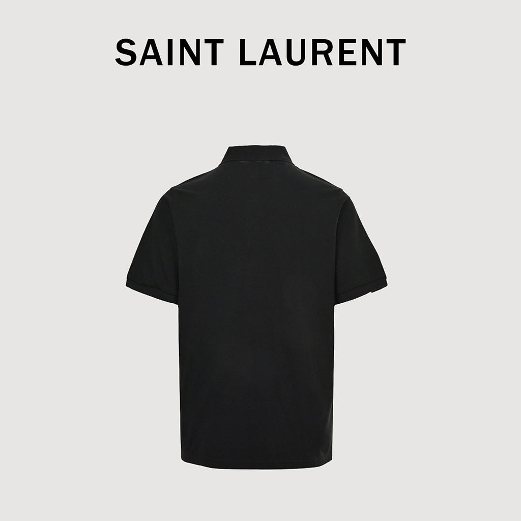 SAINT LAURENT Short-Sleeve Polo with Tonal Embroidered Monogram