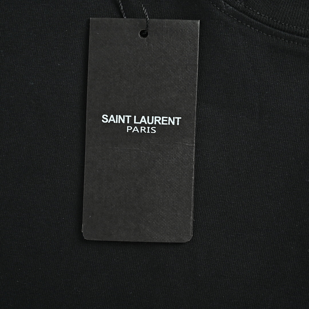 SAINT LAURENT Black Embroidered Monogram T-Shirt