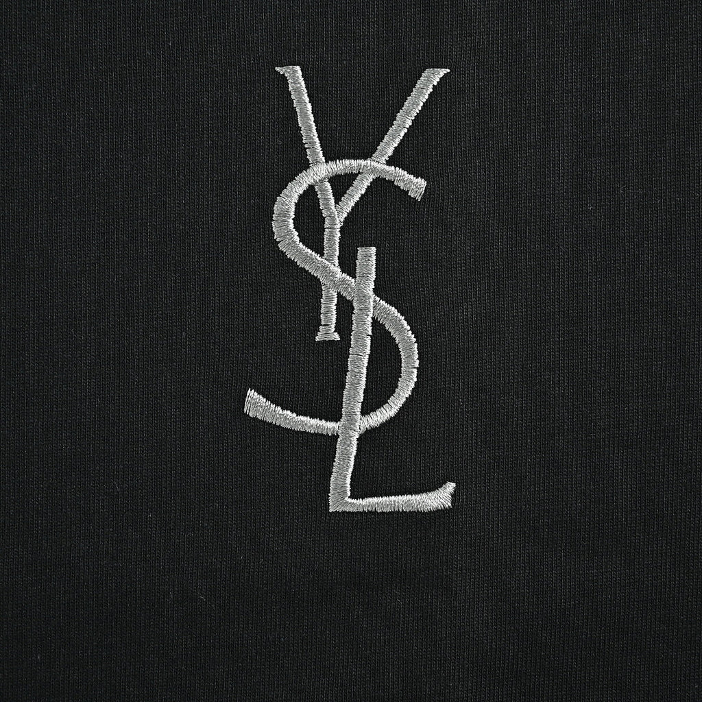 SAINT LAURENT Black Embroidered Monogram T-Shirt