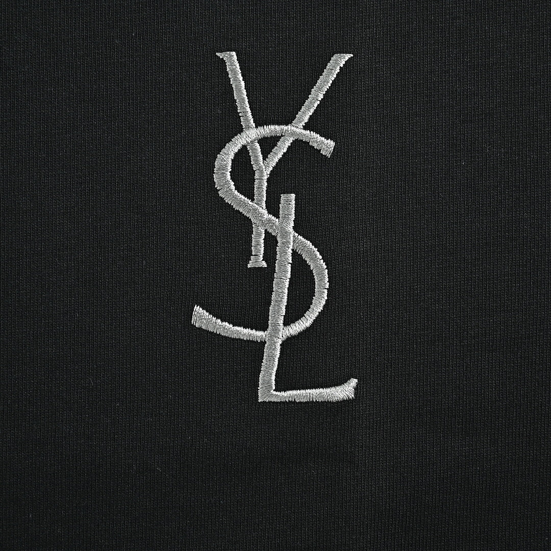 SAINT LAURENT Black Embroidered Monogram T-Shirt