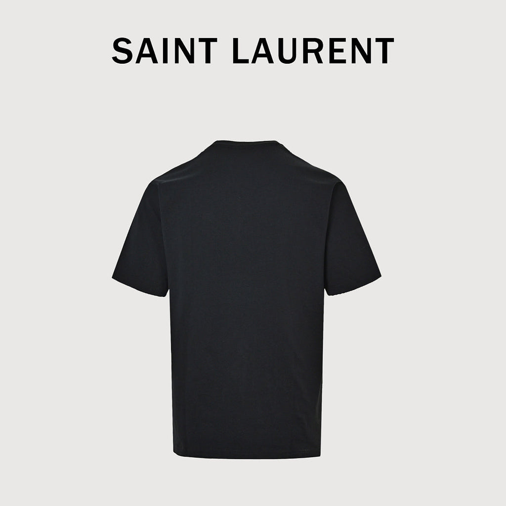 SAINT LAURENT Black Embroidered Monogram T-Shirt