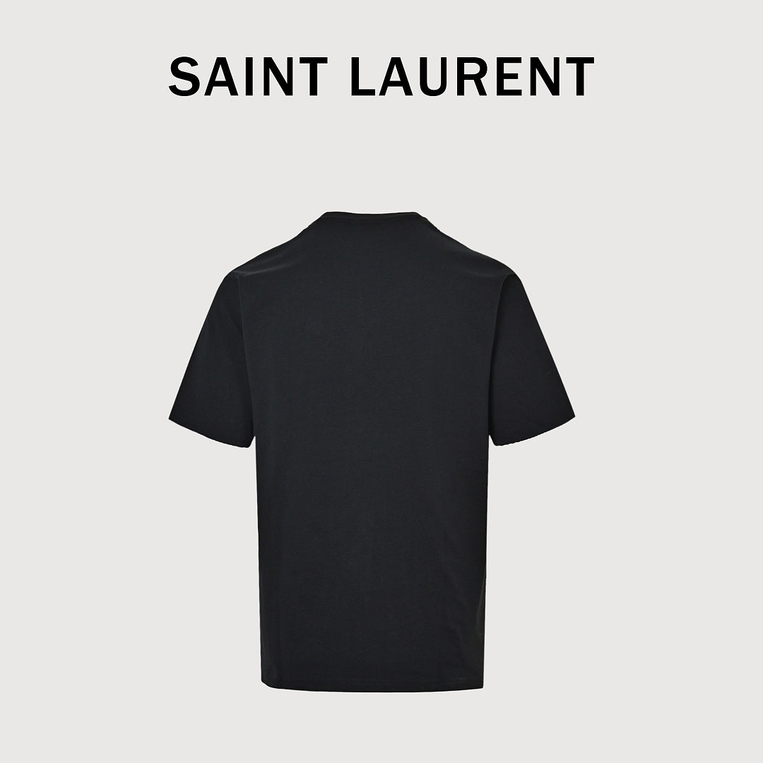 SAINT LAURENT Black Embroidered Monogram T-Shirt