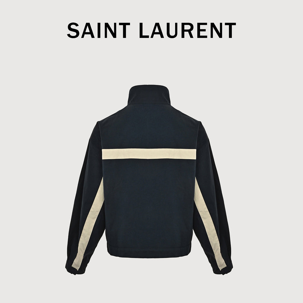 SAINT LAURENT Embroidered Stripe Stand-Collar Zip Jacket
