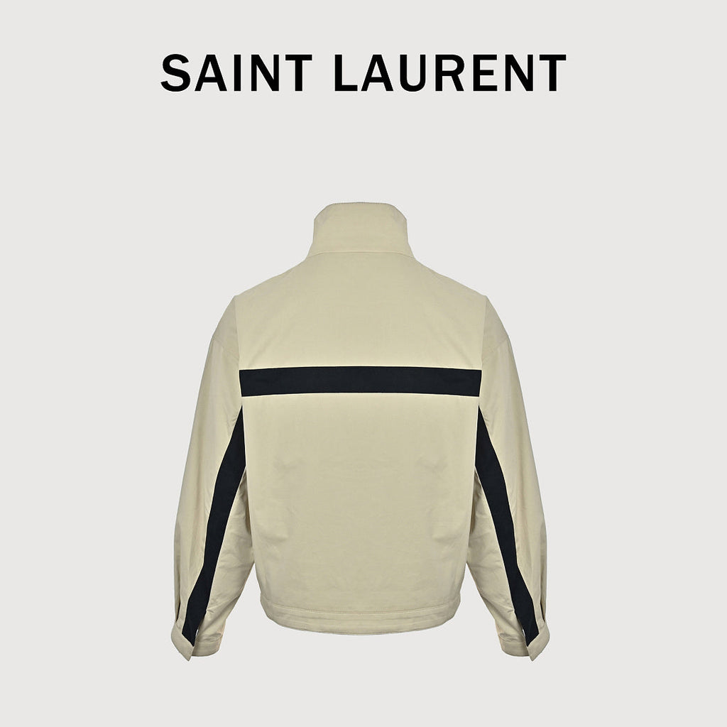 SAINT LAURENT Embroidered Stripe Stand-Collar Zip Jacket