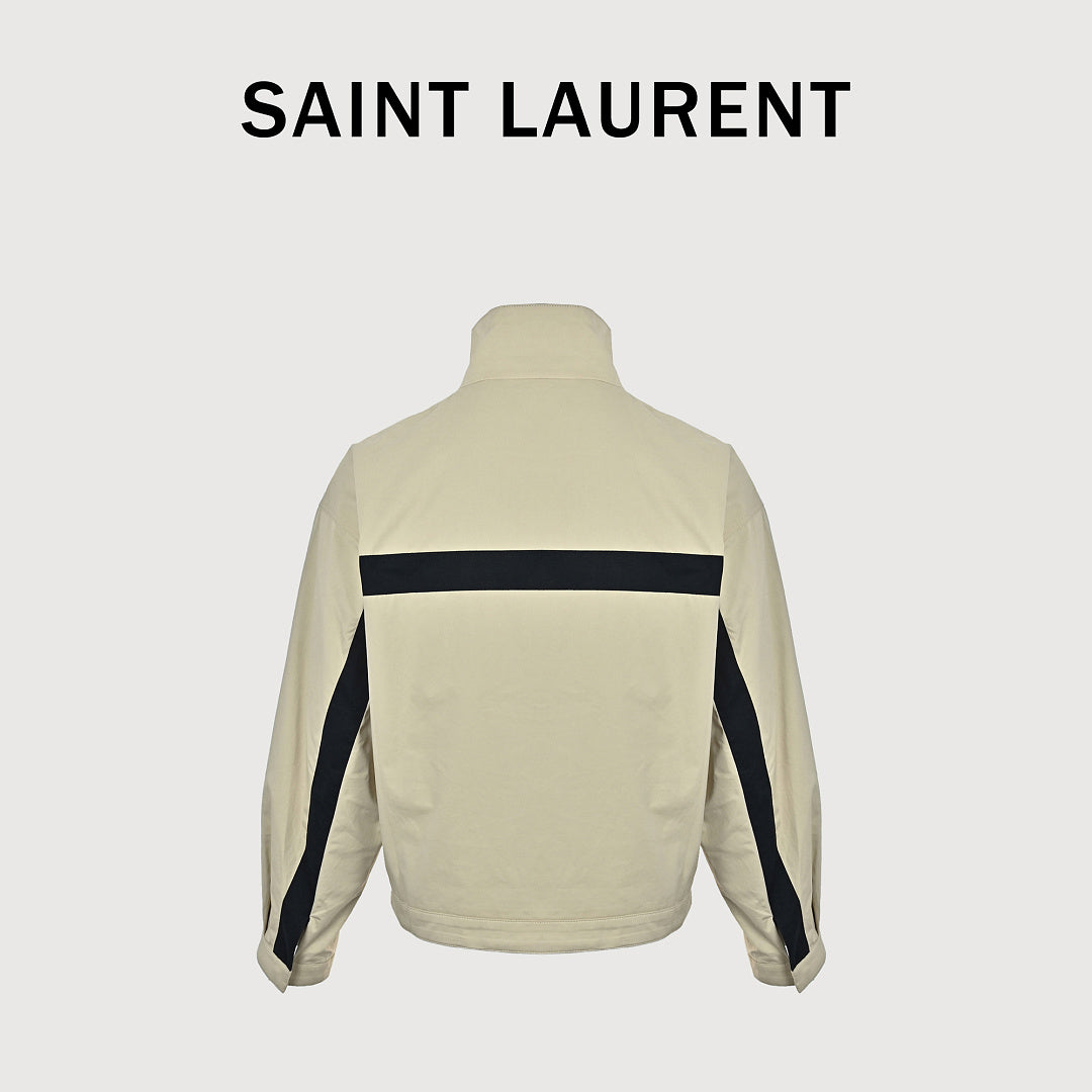 SAINT LAURENT Embroidered Stripe Stand-Collar Zip Jacket