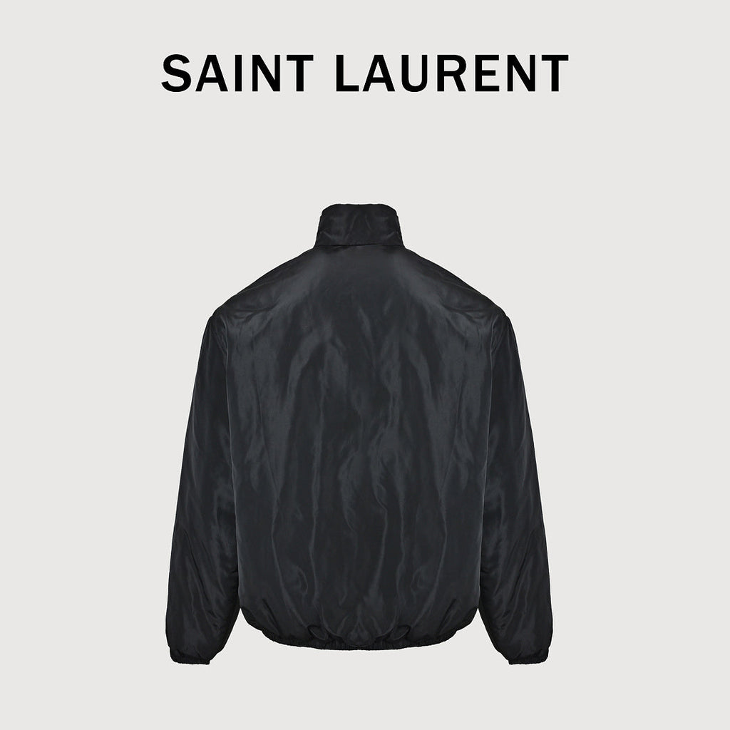 SAINT LAURENT Black Stand-Collar Monogram Zip Jacket