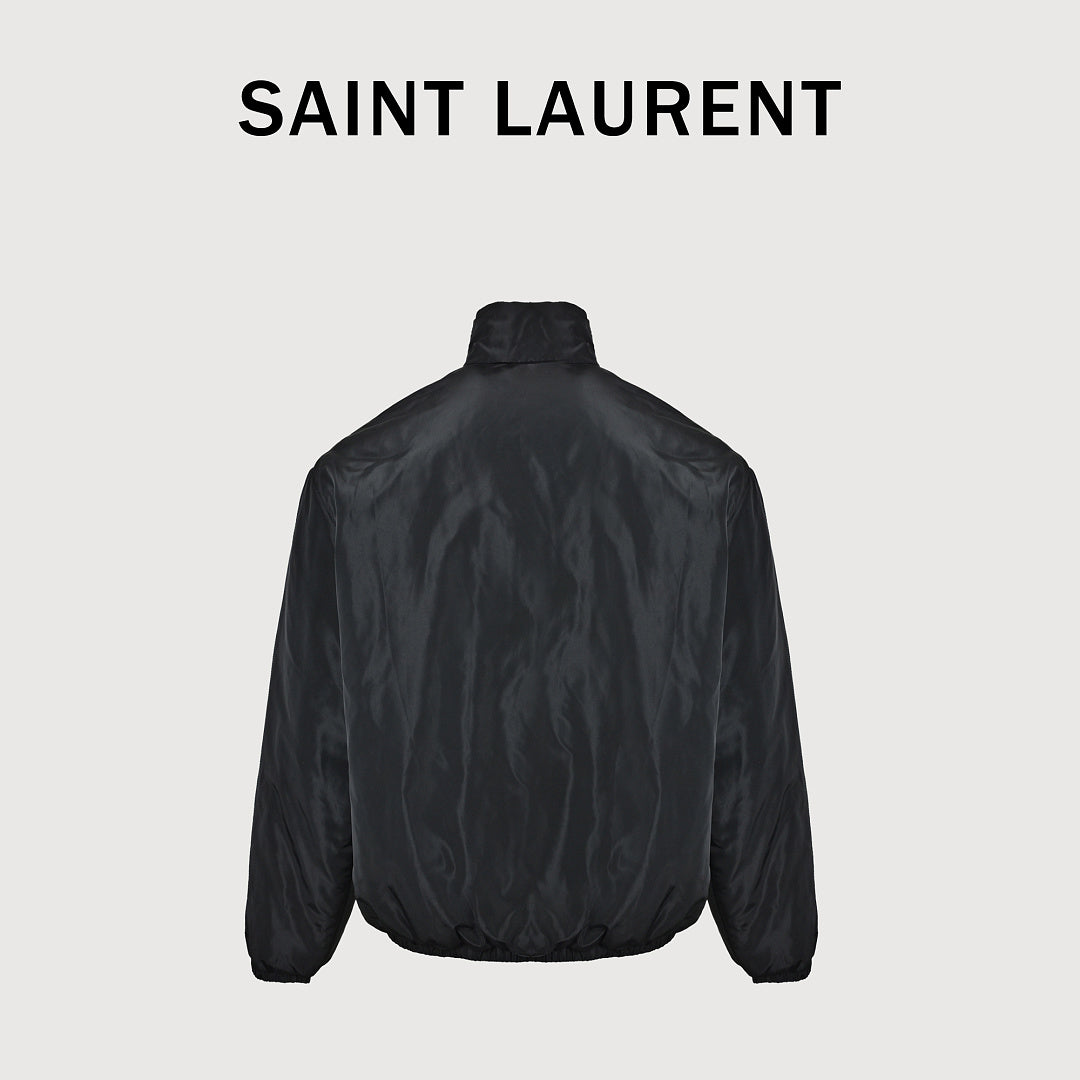 SAINT LAURENT Black Stand-Collar Monogram Zip Jacket
