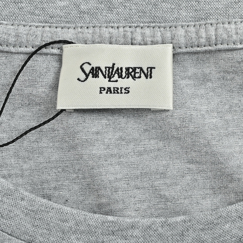 SAINT LAURENT Heather Gray Embroidered Monogram T-Shirt
