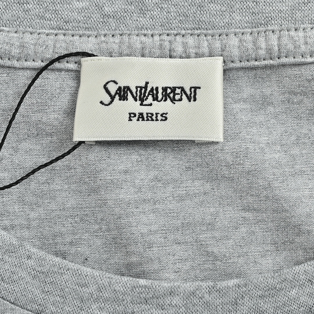 SAINT LAURENT Heather Gray Embroidered Monogram T-Shirt