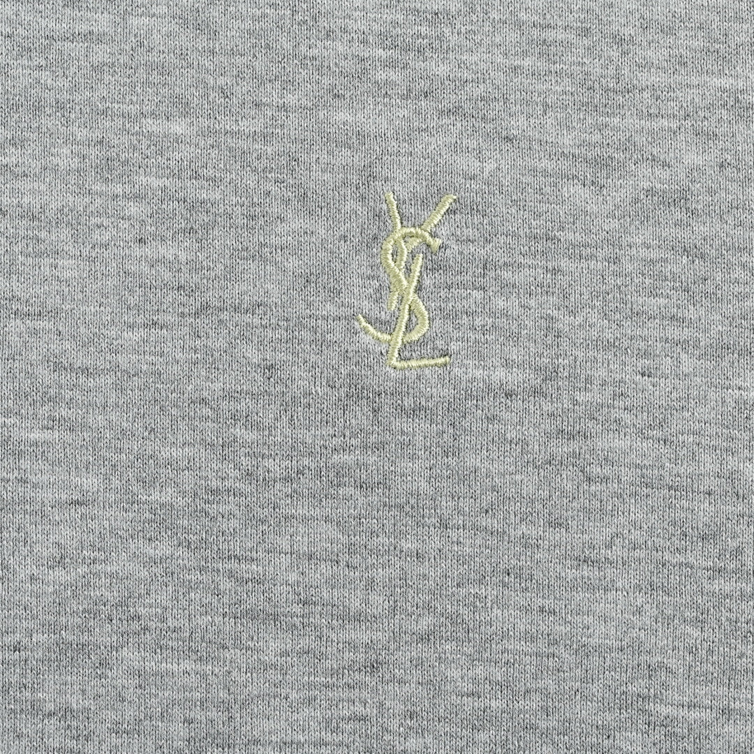 SAINT LAURENT Heather Gray Embroidered Monogram T-Shirt