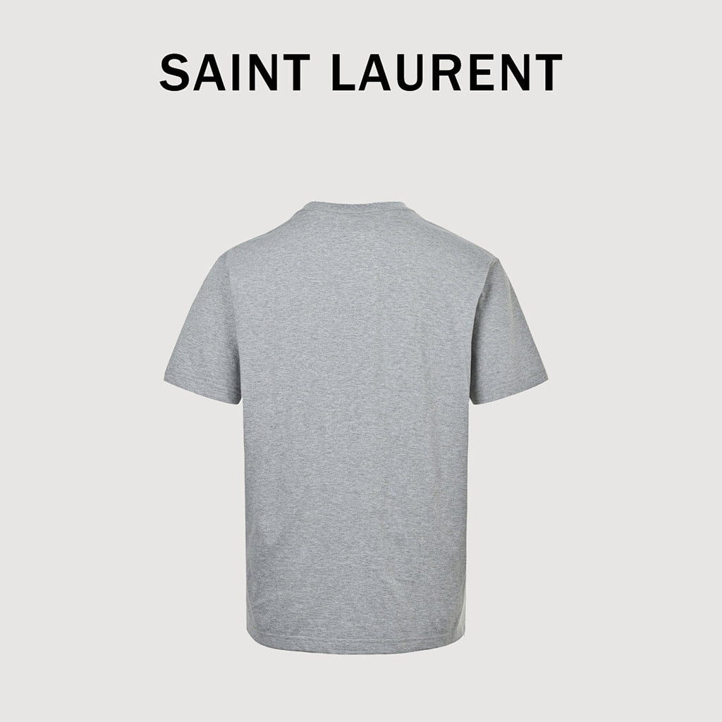 SAINT LAURENT Heather Gray Embroidered Monogram T-Shirt