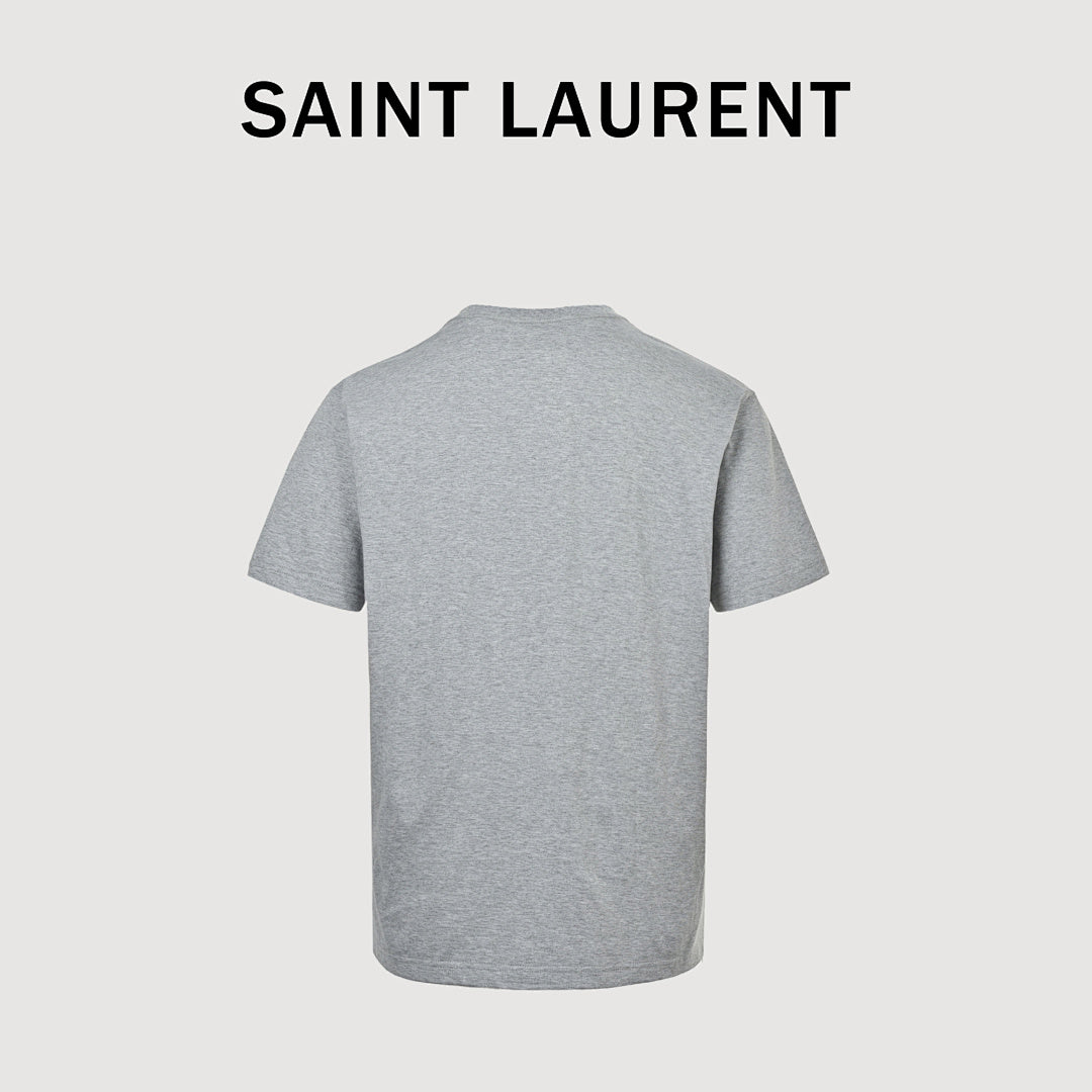 SAINT LAURENT Heather Gray Embroidered Monogram T-Shirt