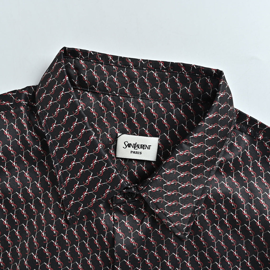 SAINT LAURENT All-Over Monogram Long-Sleeve Shirt