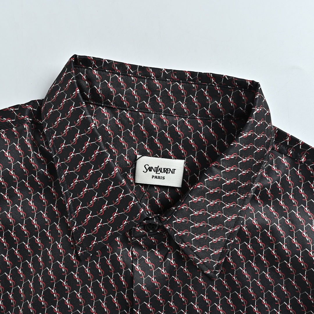 SAINT LAURENT All-Over Monogram Long-Sleeve Shirt