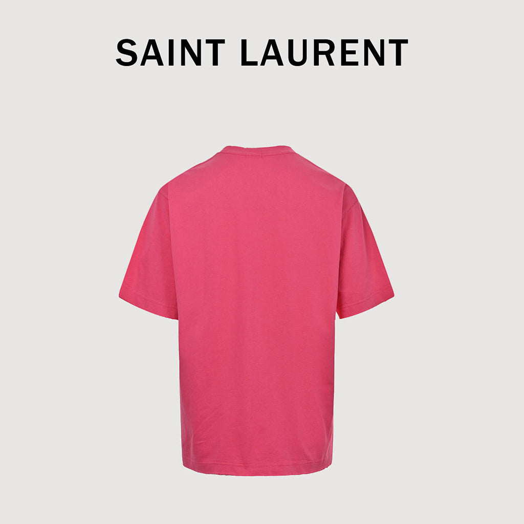 SAINT LAURENT Short-Sleeve Logo T-Shirt with Decorative Details