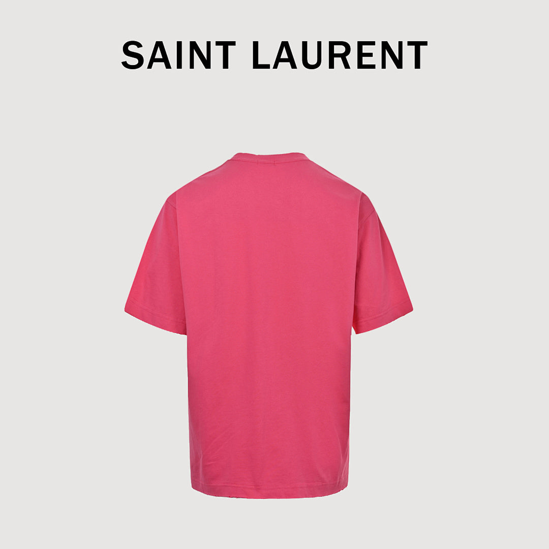 SAINT LAURENT Short-Sleeve Logo T-Shirt with Decorative Details