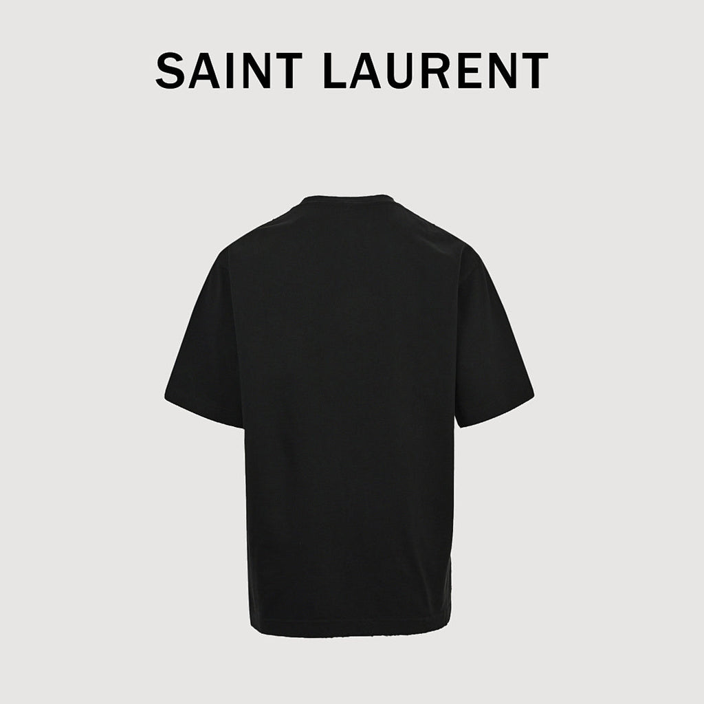 SAINT LAURENT Short-Sleeve Logo T-Shirt with Decorative Details