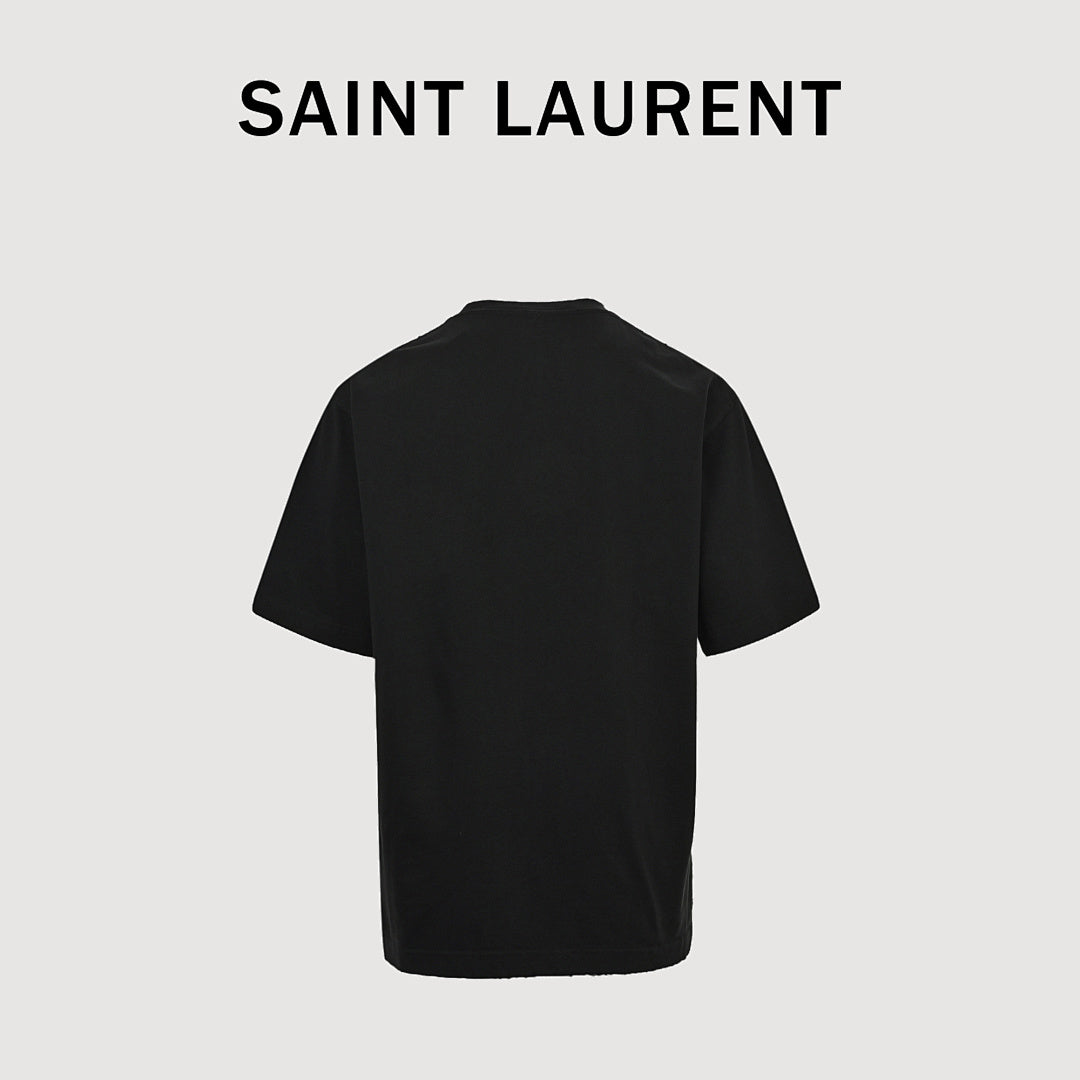 SAINT LAURENT Short-Sleeve Logo T-Shirt with Decorative Details