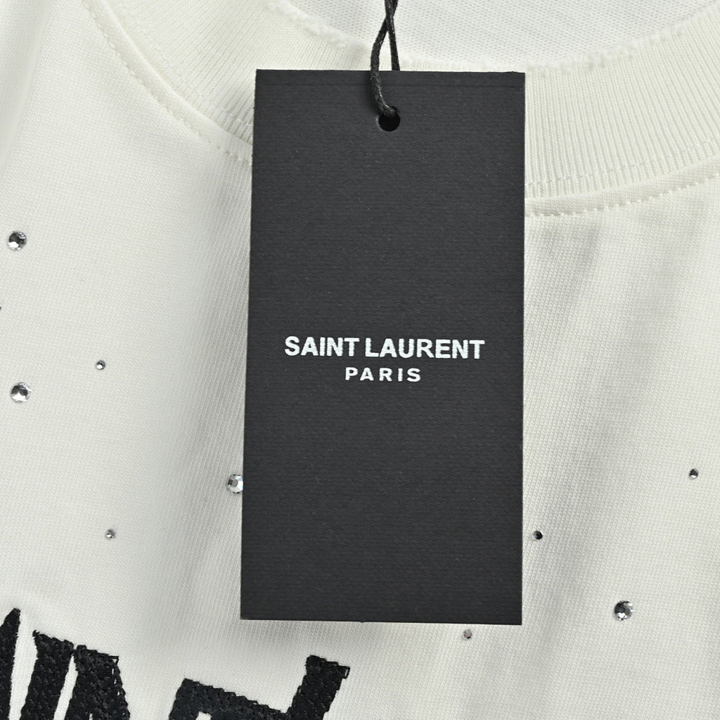 SAINT LAURENT Short-Sleeve Logo T-Shirt with Decorative Details
